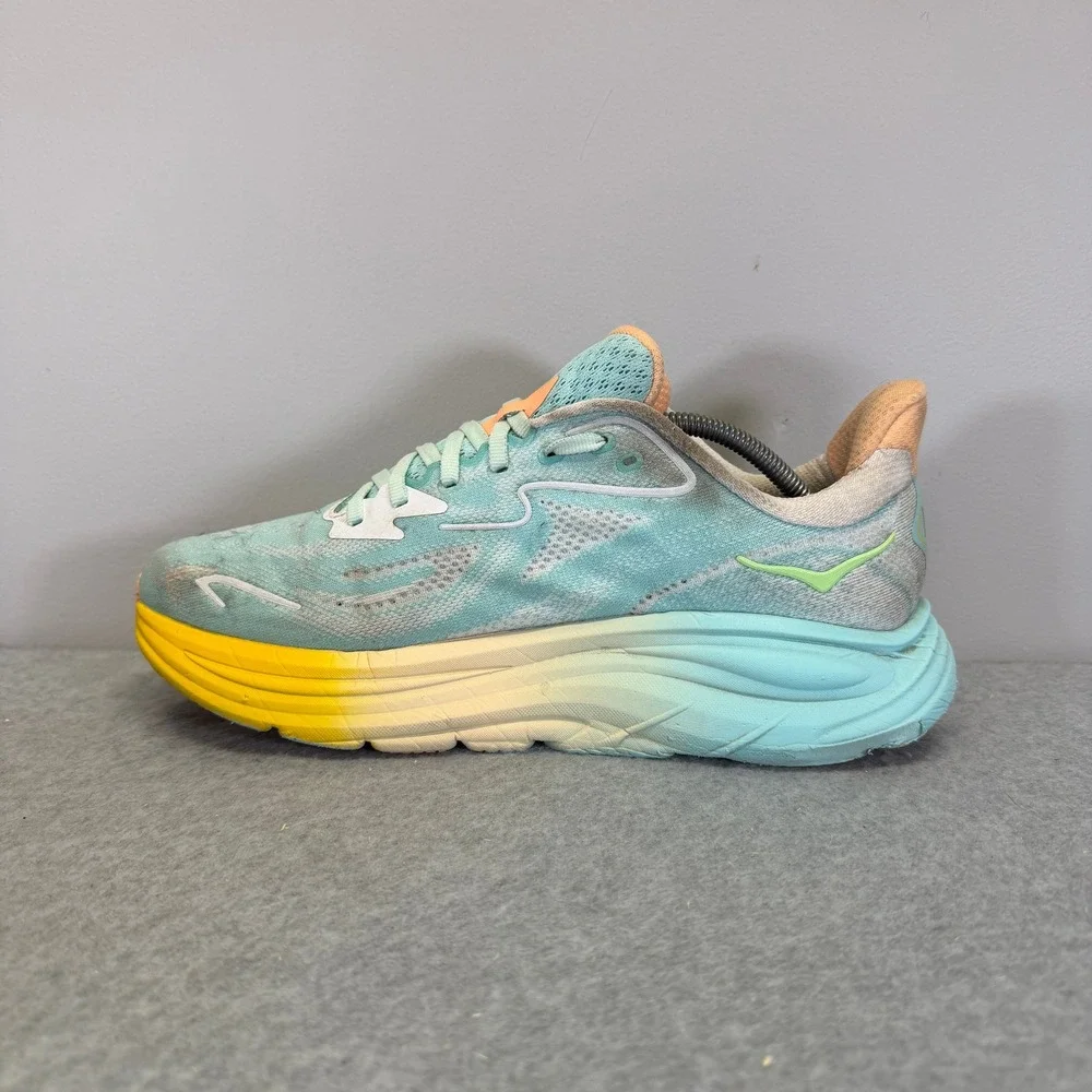 Hoka Clifton 10 Womens Shoes Size 9.5 Blue Yellow Running Sneakers 1162031 BPRK